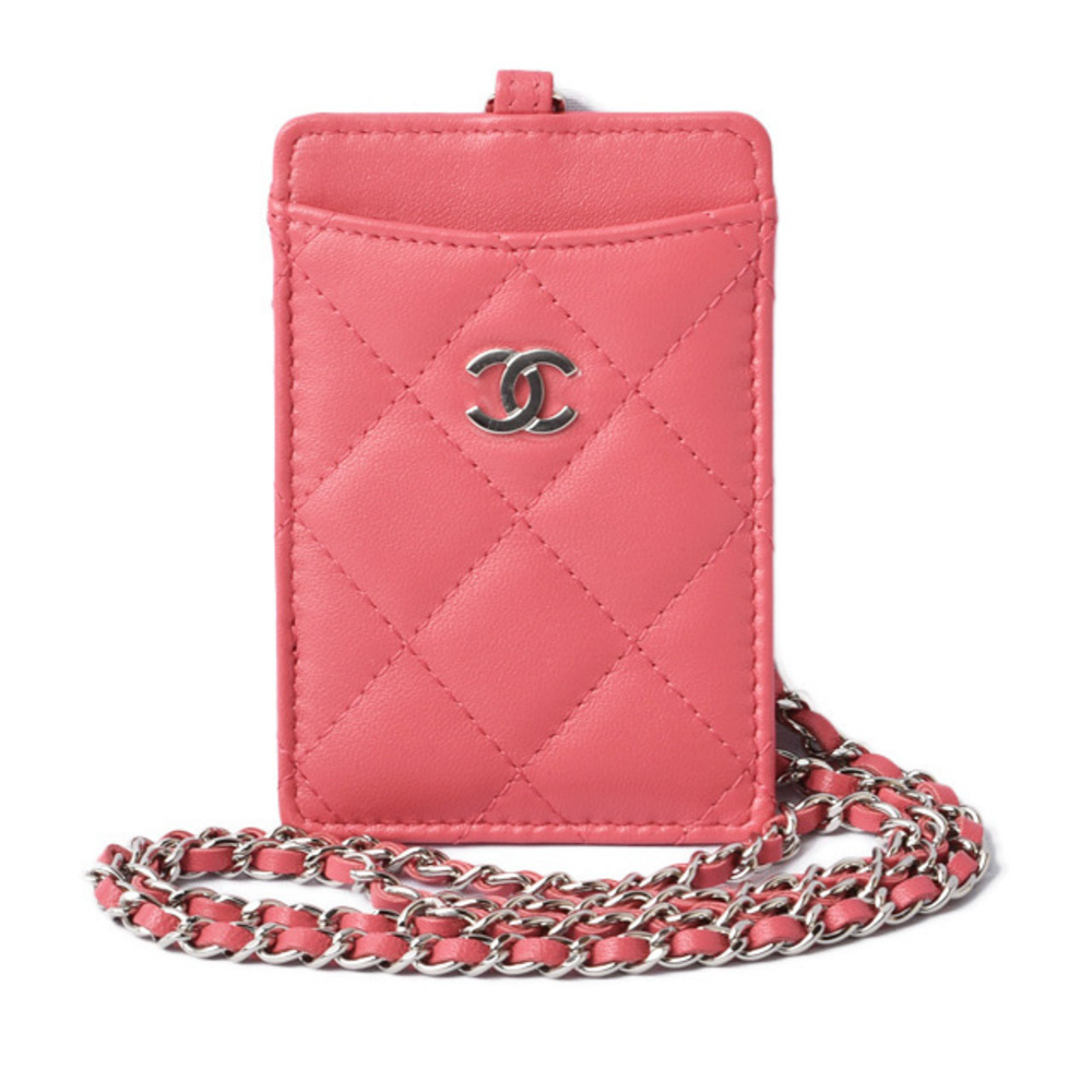 Chanel Pass Case ID Holder Card Case Matelasse Lambskin Rose